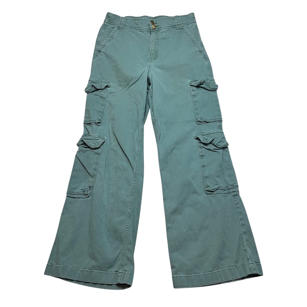 Arizona Jean Co Cargo Pants Womens 9‎ Green Wide Leg High Rise Multi Pocket